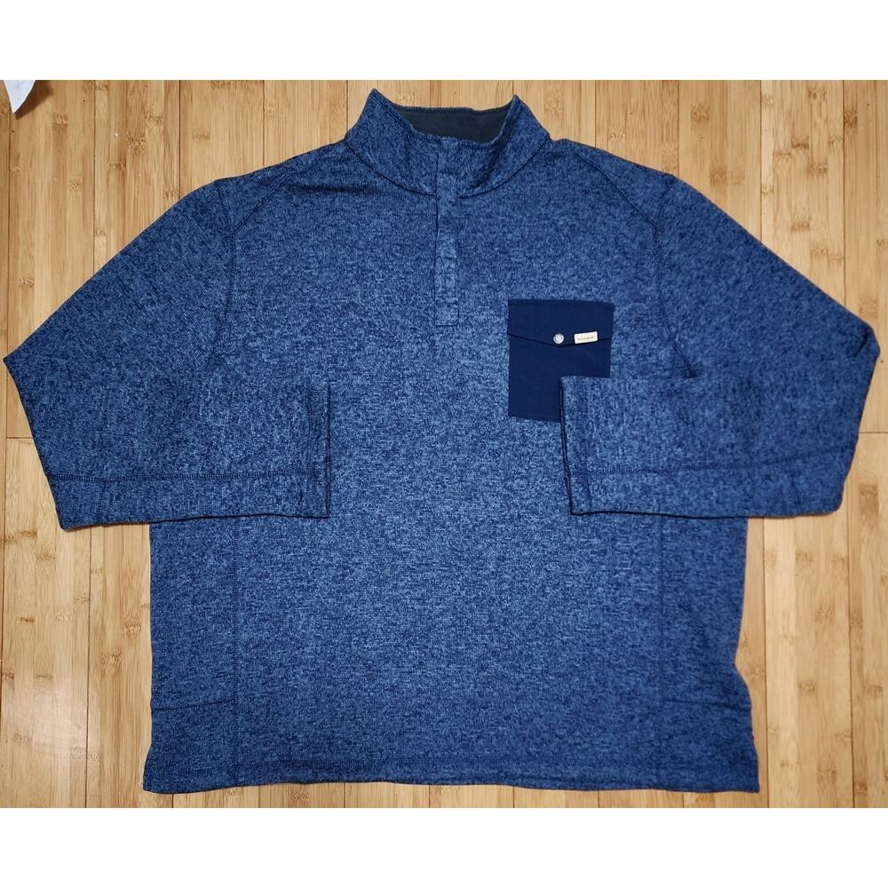 Woolrich Sweater Mens XXL 2XL Blue Fleece Knit Quarter Snap Pullover Pocket Top